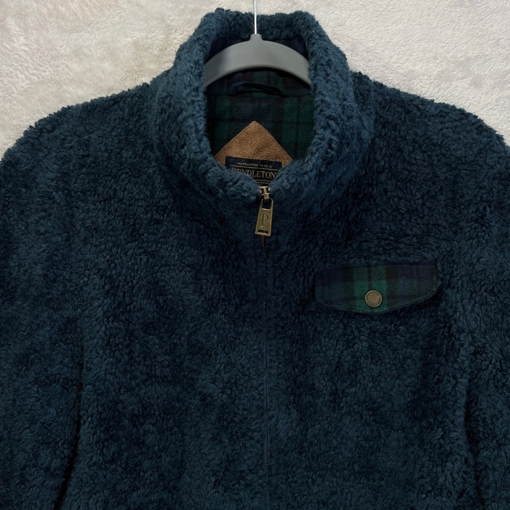 Pendleton‎ River Rock Sherpa Fleece Jacket Mens Small Full Zip Lined Plaid Trim